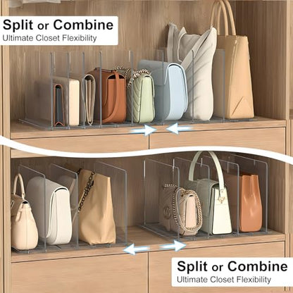 Bag & Purse Organizer for Closet: Adjustable Clear Dividers | Plastic Clutch for Closet Organizers Handbag Storage - Keep Carteras & Pocketbook Upright