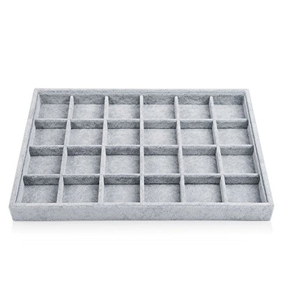 Oirlv Velvet Jewelry Tray for Drawer,Rings Earrings Organizer,24 Grids | Stackable and Portable, Ideal for Retail Showcase, Trade Shows and Personal Jewelry Collection,Fits Nicely in Dresser Drawer