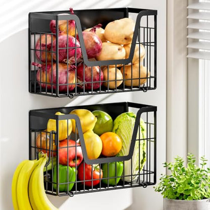 2 Pack Magnetic Shelf for Fridge, Fruit Potato & Onion Storage Bins | Magnetic Baskets for Fridge Shelves, Side of Fridge Storage Magnetic Spice Rack for Refrigerator Kitchen Laundry Organizer