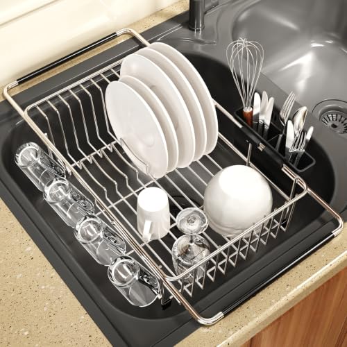 Dish Drying Rack Over The Sink with Adjustable Ute... (Silver | Stainless Steel)