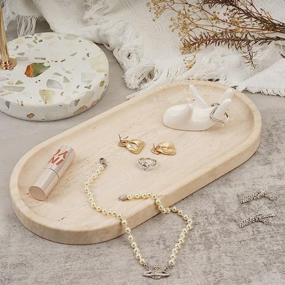 Italian Travertine Tray, 12"x6" Vanity Decorative Marble Tray for Countertop, Catchall Tray for Perfume, Candles, Jewelry Dish Tray