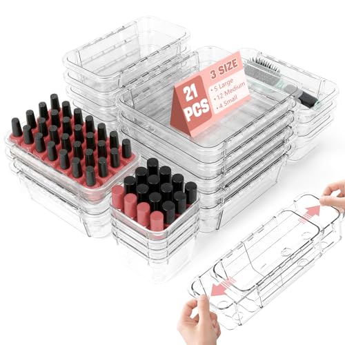 21 PCS Extendable Drawer Organizer Set Clear Stack... (21 Count | Transparent | Acrylic)