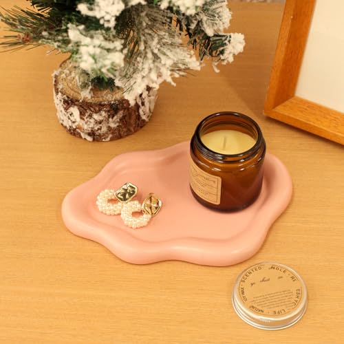 Ceramic Cloud Jewelry Tray Trinket Dish Key Bowl Nightstand Decor | Decorative Small Desk Tray Jewelry Plate Key Holder Bowl Cute Bedroom Room Decor Aesthetic, Gift for Women, Pink Medium