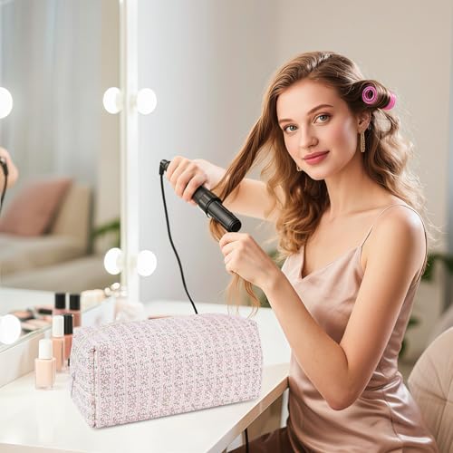 Hair Tools Travel Carrying Bag, Quilted Floral Bag for Shark Flexstyle | Carrying Case Portable Shark Air Wrap Dryer Case Flat Curling Iron Organizer for Women (Pink)