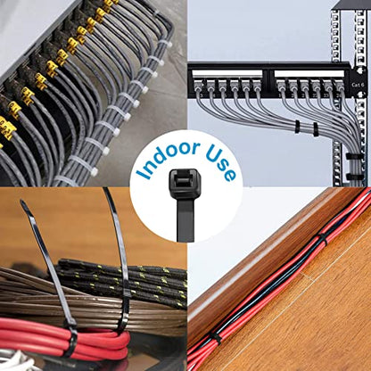Zip Ties 8 inch (1000 Pack), 40lbs Tensile Strength, Black Cable Ties, Wire Ties for indoor and outdoor use, by Skalon