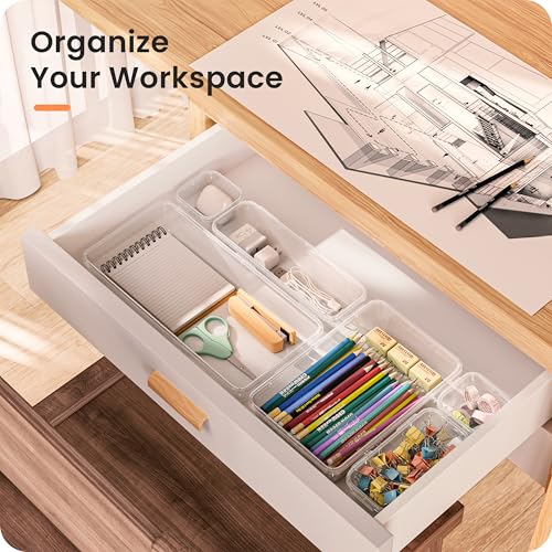 【Military Grade】 Drawer Organizer,【𝟱𝗦𝗶𝘇𝗲】 Makeup organizer,【Holds 177 Items】 Bathroom Organizers and Storage,Organization and Storage,Desk Drawer Organizer for Vanity【Clear】