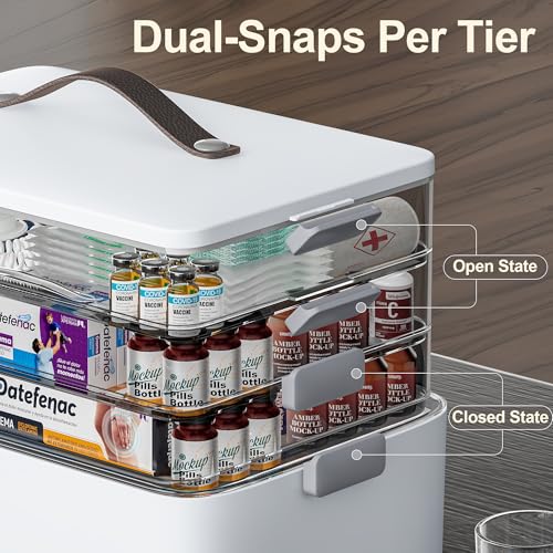 CTIME 4-Tier Medicine Organizer - Portable Medicine Cabinet with Handle | Multipurpose Medical Box, Pill Organizer, Empty First Aid Kit for Home Organization Must