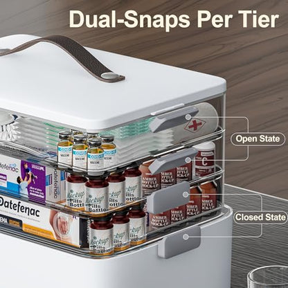 CTIME 4-Tier Medicine Organizer - Portable Medicine Cabinet with Handle | Multipurpose Medical Box, Pill Organizer, Empty First Aid Kit for Home Organization Must