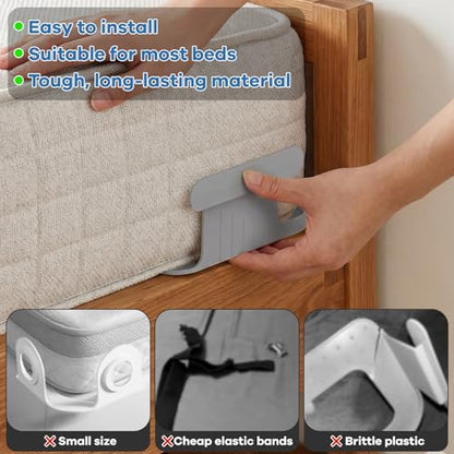 Bed Sheet Holders for Corners, New Upgrade Fitted Sheet Holder Keep Sheets Firm & Tight, Bed Fitted Sheet Holder for Corners, Lock Design, Easy Installation for Any Mattress Sizes Gray 4PCS