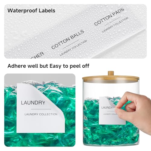 Glass Jars for Laundry Room Organization, Laundry Pods Container with 27 Labels, Detergent Holder with Bamboo Lid, Cute Storage Jars (Set of 1)