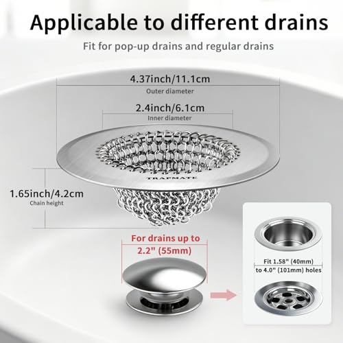 TRAPMATE Shower Drain Hair Catcher, 4.4" Anti-Clogging Bathtub Drain Cover | Easy Flip Cleaning, Traps Hair with Fast Drainage, Anti-Slip Drain Protector Fits Regular & Pop-up Drains (Patented Product)