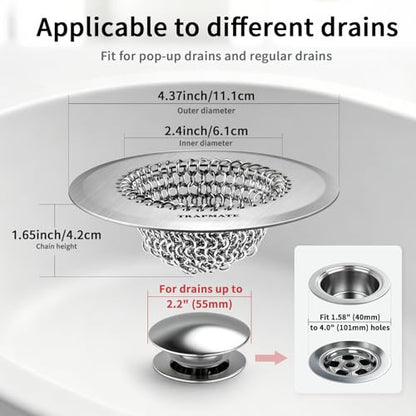 TRAPMATE Shower Drain Hair Catcher, 4.4" Anti-Clogging Bathtub Drain Cover | Easy Flip Cleaning, Traps Hair with Fast Drainage, Anti-Slip Drain Protector Fits Regular & Pop-up Drains (Patented Product)