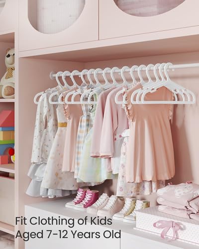 SONGMICS Kids Hangers 100 Pack, Plastic Baby Hangers for Closet, 14 x 7 Inches, for Children Aged 7-12 Years, Space-Saving, Non-Slip, Cloud White UCRP190W01
