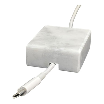 Cord Organizer – Polished Marble Cable Tidy, Single | Handmade polished white marble cord holder keeps a charging cable tidy on your desk. Weighted, non-slip. Single slot.
