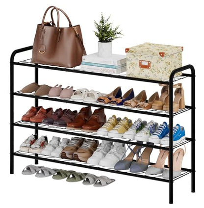 viewcare Long Shoe Rack for Closet, 4-Tier Extra Long Shoe Rack for Entryway & Garage, Black Shoe Organizer Holds 20-23 Pairs, Sturdy Metal Construction