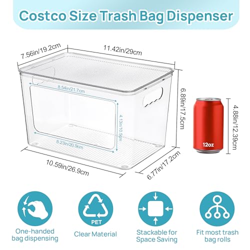 Vtopmart 2 Pack Clear Trash Bag Holder, Stackable Garbage Bag Dispenser | Trash Bag Organizer for 13/30/33 Gallon Bags, Clear Organizer Bins for Under Kitchen Sink, Laundry Room Organization