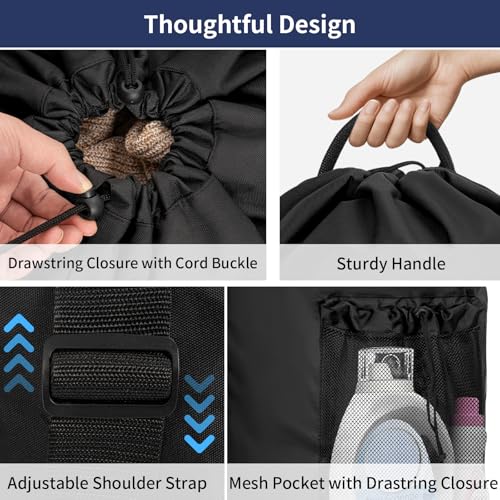 150L Laundry Bag Backpack with 3 Sizes Mesh Wash Bags and Shoulder Straps | Foldable Clothes Hamper Bag with Drawstring Closure for College, Apartment, Laundromat（Black）