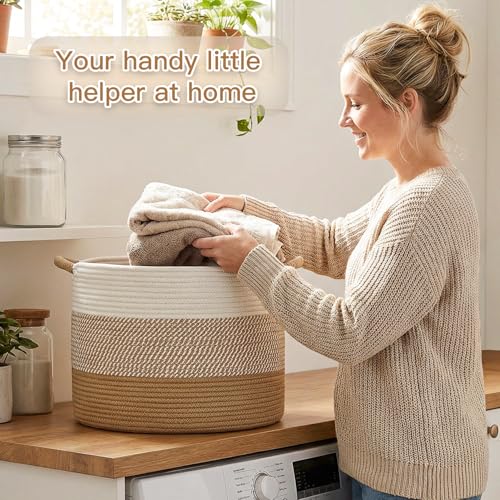 Artfeel 70L Large Cotton Rope Basket, Decorative Woven Blanket Storage for Living Room, Boho Toy Storage & Toy Box for Kids, Versatile Laundry Basket & Nursery Hamper for Blankets(Brown)