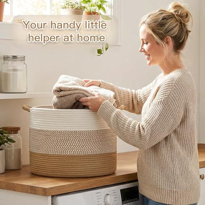 Artfeel 70L Large Cotton Rope Basket, Decorative Woven Blanket Storage for Living Room, Boho Toy Storage & Toy Box for Kids, Versatile Laundry Basket & Nursery Hamper for Blankets(Brown)
