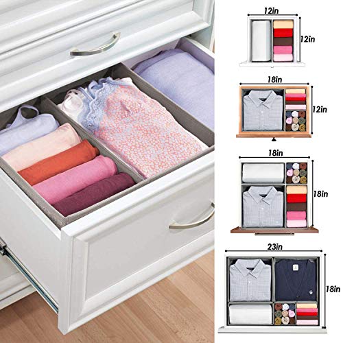 Foldable Underwear Drawer Organizer, Closet Dividers, Storage Box for Clothes, Socks (6 Bins, Gray)