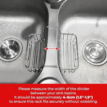 BuleVina Stainless Steel Sponge Holder for Kitchen Sink - Never Rust Hanging Saddle Double for Soap Kitchen Sink Caddy 2.2 inch, Rustproof Organizer for Dishwashing and Brush Drying