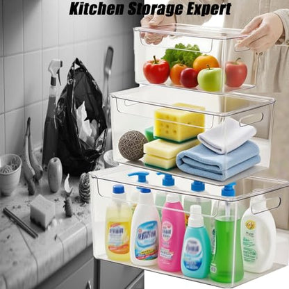 3 Pack Trash Bag Organizer Under Sink, Stackable Plastic Garbage Bags Holder with Lid, Trash Bag Dispenser Roll Storage for Kitchen, Pantry & Laundry Room Organization