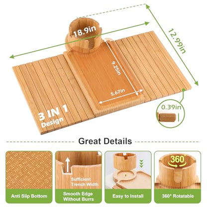 Couch Cup Holder - 3 in 1 Sofa Arm Tray with 360° Rotating Cup Holder & Phone Stand,Arm Chair Rest Table Fits Various of Large Width Couches Armrest,Anti-Slip Foldable Couch Tray for Drinks