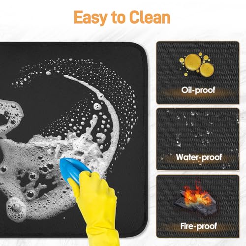 2 PCS Heat Resistant Mats for Countertop Air Fryer, 18x15in, Black | 1022 ℉ Fireproof mat, air fryer accessories for ninja, cosori, waterproof hot pads for kitchen toaster, oven, coffee maker