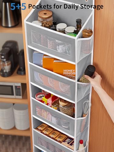 JARLINK Over the Door Organizer for Bedroom, Pantry, Bathroom, 5 Shelf Grey | Anti-Tilt Design, 44 lb Load Capacity, Hanging Door Organizer with 5 Large Capacity Pockets, Behind Door Storage for Nursery