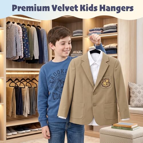 HOUSE DAY 14 Inch Kids Velvet Hangers 50 Pack, Durable Big Kid Hanger Black | Children Hangers for Youth, Teen, Non Slip Kids Felt Hanger, Cute Small Hanger for Closet, Ideal for Everyday Use