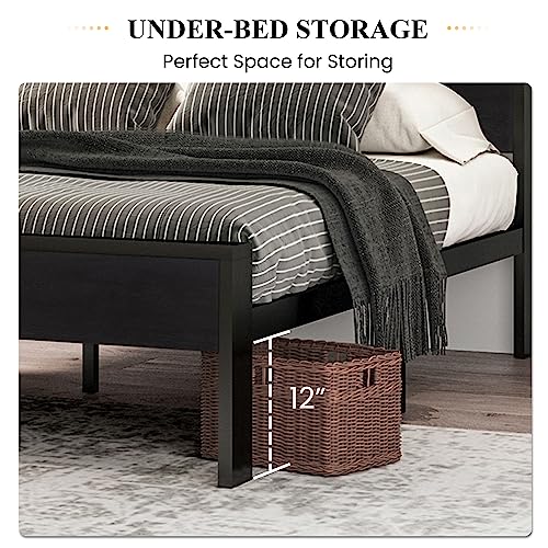 SHA CERLIN Full Size Bed Frame, Wooden Headboard and Footboard, Black Oak | Rounded Corners, 12 Metal Slats, Noise-Free Design, 12-Inch Storage, No Box Spring, 40-Minute Assembly