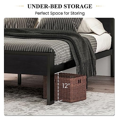 SHA CERLIN Full Size Bed Frame, Wooden Headboard and Footboard, Black Oak | Rounded Corners, 12 Metal Slats, Noise-Free Design, 12-Inch Storage, No Box Spring, 40-Minute Assembly
