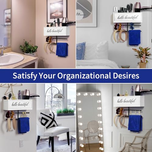 Rustic Hair Dryer Holder Wall Mounted,Hair Styling Tools & Accessories Organizer,Bathroom Supplies & hot Tools vanities Organizer Caddy,for Storage Flat Iron,Blow Dryer,Curling Iron (White)