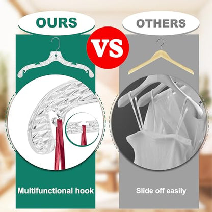 Quality Hangers 12 Pack Crystal Clear Plastic Hangers with Easy Swivel 360 Degree Hook Slim Crystal Coat Hangers 17 Inches (12, 17")