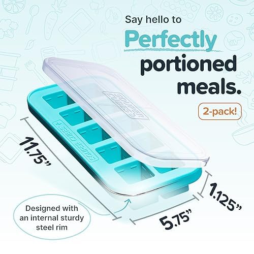 Souper Cubes 2 Tbsp Silicone Freezer Molds with Lids, Aqua, 2-Pack | 100% Platinum-Cured Silicone Freezer Trays, Oven & Microwave Safe, Perfect for Freezing Garlic, Herbs, Tomato Paste and More