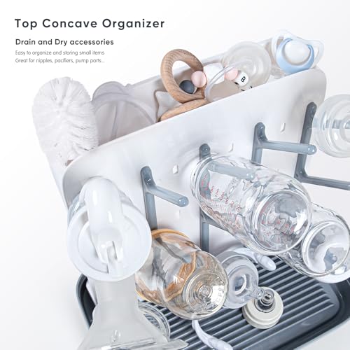Termichy Baby Bottle Drying Rack：Large Vertical Space Saver for Countertop | With 15 Hooks - Quick-Dry Holder for Nipples, Teethers & Breast Pump Parts -Newborn Essentials Must-Haves Grey