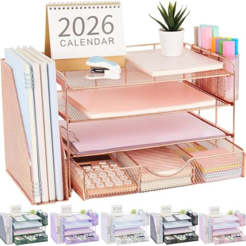 Desk Organizers and Accessories with File Holder,... (Rose Gold | Metal)