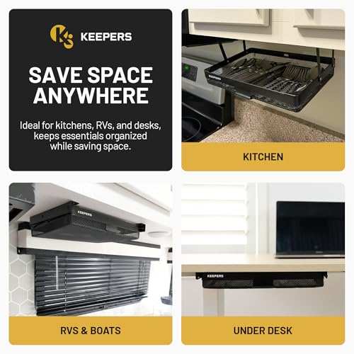 KEEPERS - Under Desk Drawer Slide Out – Metal Under Desk Storage Drawer for Office, Home, RV, Kitchen – Slim Under Table Drawer Attachment with Easy DIY Mount - Under Desk Organizer - 13x10x2.5In