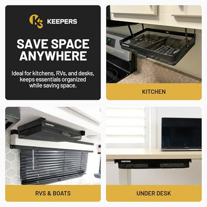 KEEPERS - Under Desk Drawer Slide Out – Metal Under Desk Storage Drawer for Office, Home, RV, Kitchen – Slim Under Table Drawer Attachment with Easy DIY Mount - Under Desk Organizer - 13x10x2.5In