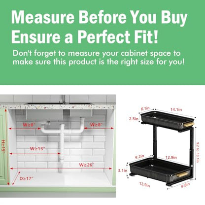 Under Sink Organizer - 2 Pack Multi-Purpose Pull-Out Storage Shelf | Slide out Pull out Cabinet Organizer Shelf, Storage for Kitchen Bathroom
