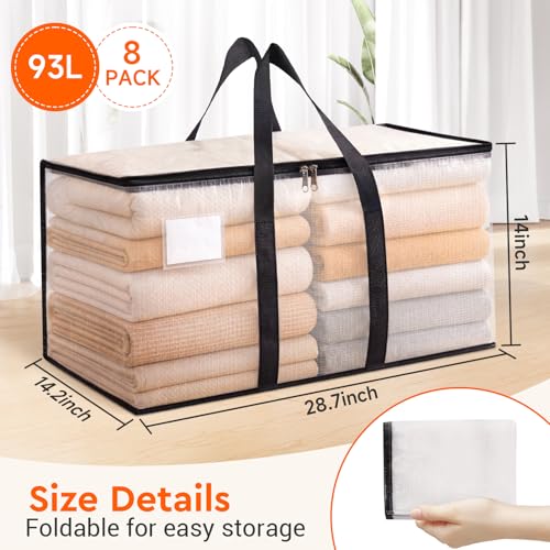 Moving Bags, 93L 8-Pack Storage Bags, Moving Boxes | Moving Box Heavy Duty Extra Large, Moving Totes with Zipper, Large Packing Bag with Reinforced Handles, Packaging Moving