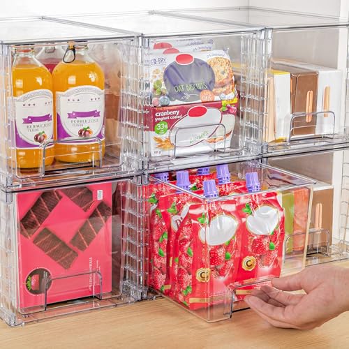 Vtopmart 4 Pack Large Stackable Storage Drawers, Clear | Easily Assemble Bathroom Closet Undersink Organizers and Storage Kitchen Cabinets,Pantry,Makeup,Medicine Organization