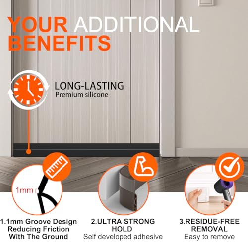 Door Draft Stopper for Bottom of Door, Adjustable Weather Stripping Door Seal for Cold Insulation, Under Door Sweep for Exterior & Interior Doors, Door Bottom Seal Blocker Noise (78inch,Black)