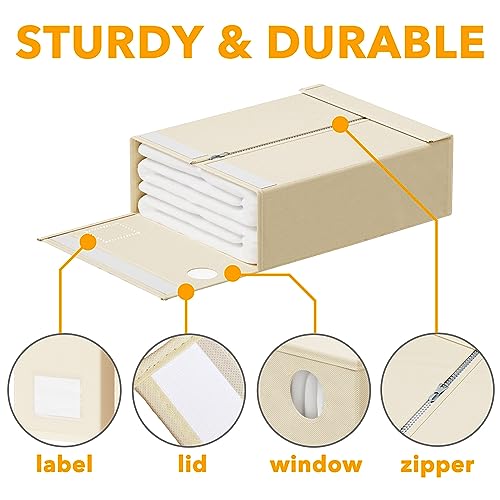 SpaceAid 8 Pack Bed Sheet Organizers and Storage, Foldable Sheet Organizer for Linen Closet, Sheets Set Folder Keeper with Window XL (Queen & King Size) Bedding Container (Beige, 8 Pack)