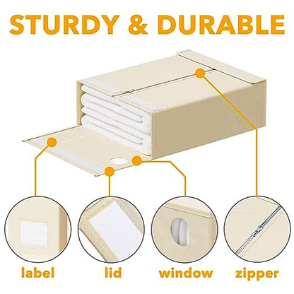 SpaceAid 8 Pack Bed Sheet Organizers and Storage, Foldable Sheet Organizer for Linen Closet, Sheets Set Folder Keeper with Window XL (Queen & King Size) Bedding Container (Beige, 8 Pack)