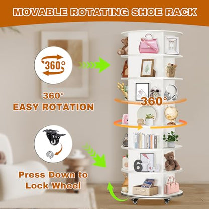 7 Tier Rotating Shoe Rack with 4 Universal Wheels, 360° Revolving Free Standing Shoe Organizer, Multifunctional Storage Revolving Shoe Rack Tower, Spinning Shoe Racks Display Lazy Susan Equipped