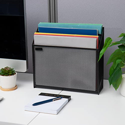 Mind Reader Vertical File Storage, Desktop Organizer, Workspace, Office, Metal Mesh, 12.5"L x 3.75"W x 11.5"H, Black