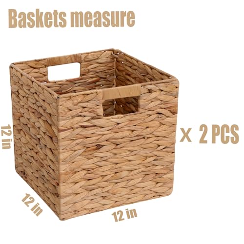 12x12x12 Inch Wicker Storage Basket Set of 2 Foldable Hyacinth Storage Box | Handmade Woven Basket for Closet,Shelf Organization & Decor - Natural