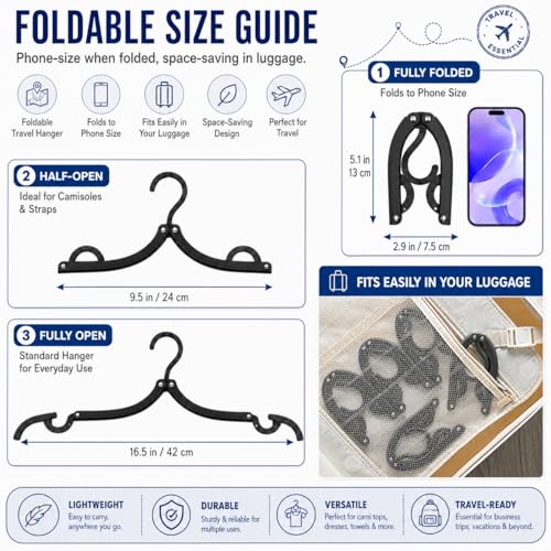 24 PCS Travel Hangers - Cruise Ship Essentials Portable Folding Clothes Hangers Travel Essentials Foldable Clothes Drying Rack for Travel (Black)