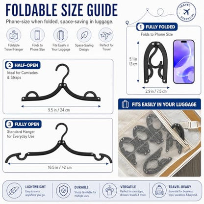 24 PCS Travel Hangers - Cruise Ship Essentials Portable Folding Clothes Hangers Travel Essentials Foldable Clothes Drying Rack for Travel (Black)